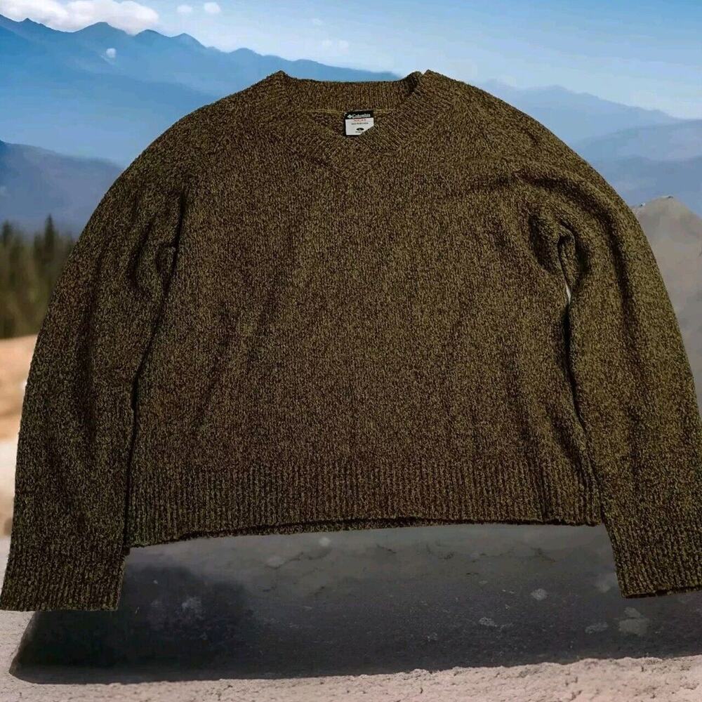 Columbia XCO Cotton Blend V Neck Sweater Women's Size L Large Green